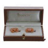 Trianon - pair of unusual 18ct coral crab cufflinks with mother of pearl terminals in the original
