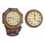 Oak single fusee 14" wall dial clock signed Lock, Camberwell, within a turned surround; also a