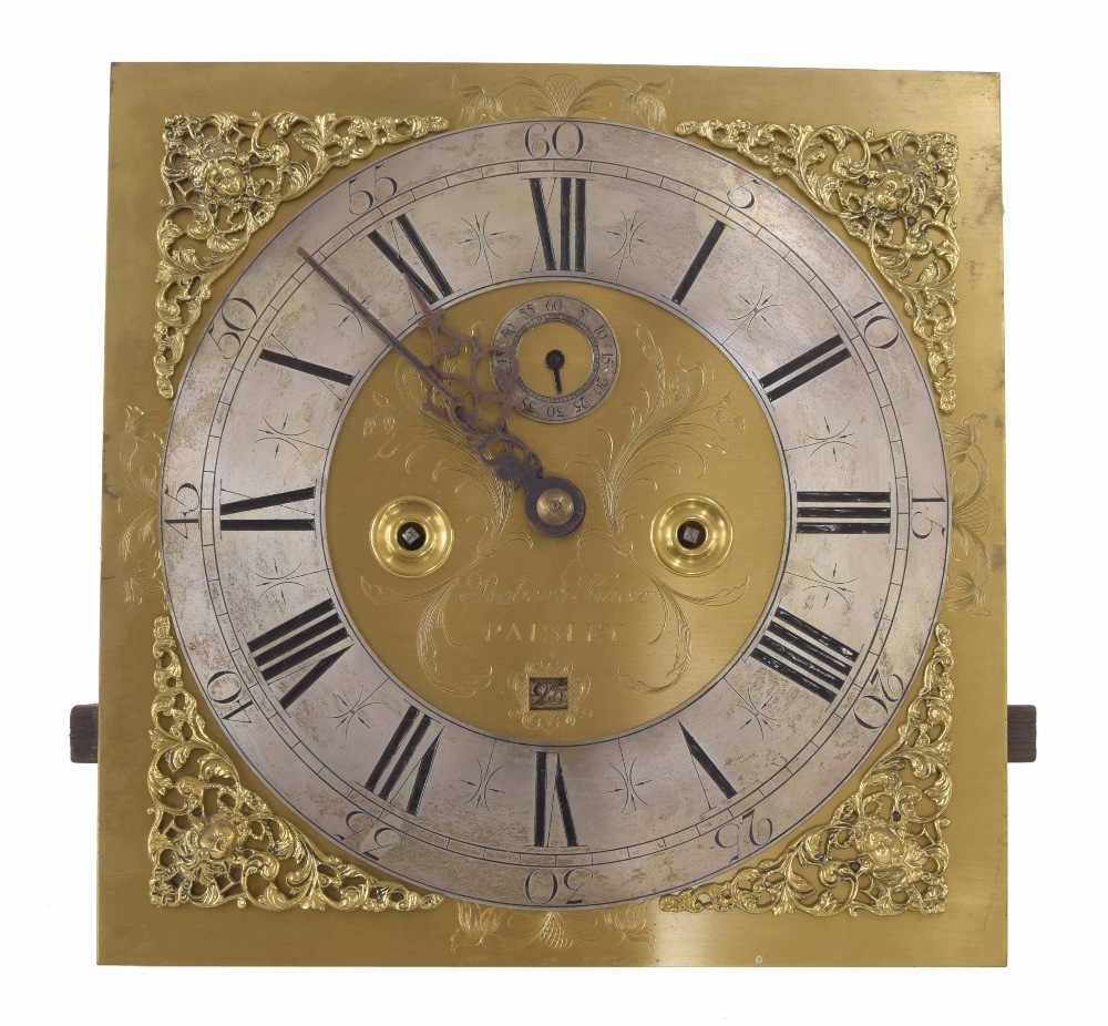 Good walnut and marquetry month going longcase clock, the 12" square brass dial signed Robert - Image 2 of 3