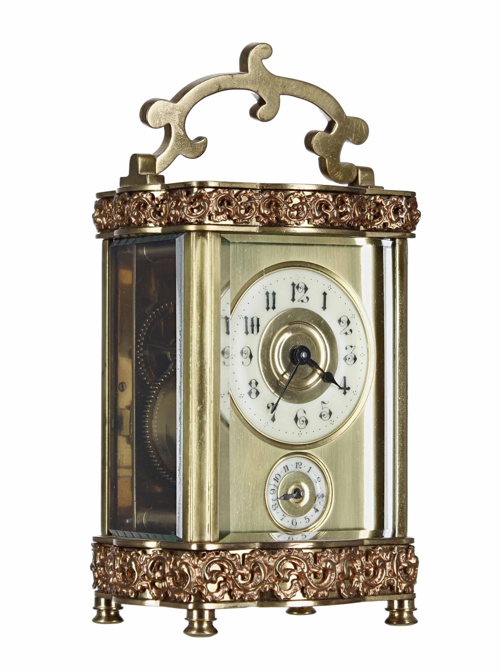 Attractive carriage clock timepiece with alarm striking on a bell beneath the base, the 2" cream - Image 2 of 3