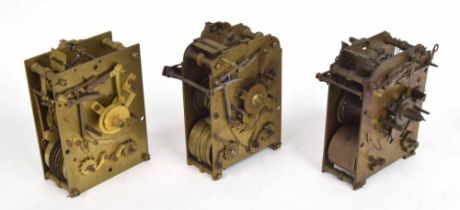 Three various double fusee clock movements, all 7" high approx (3)