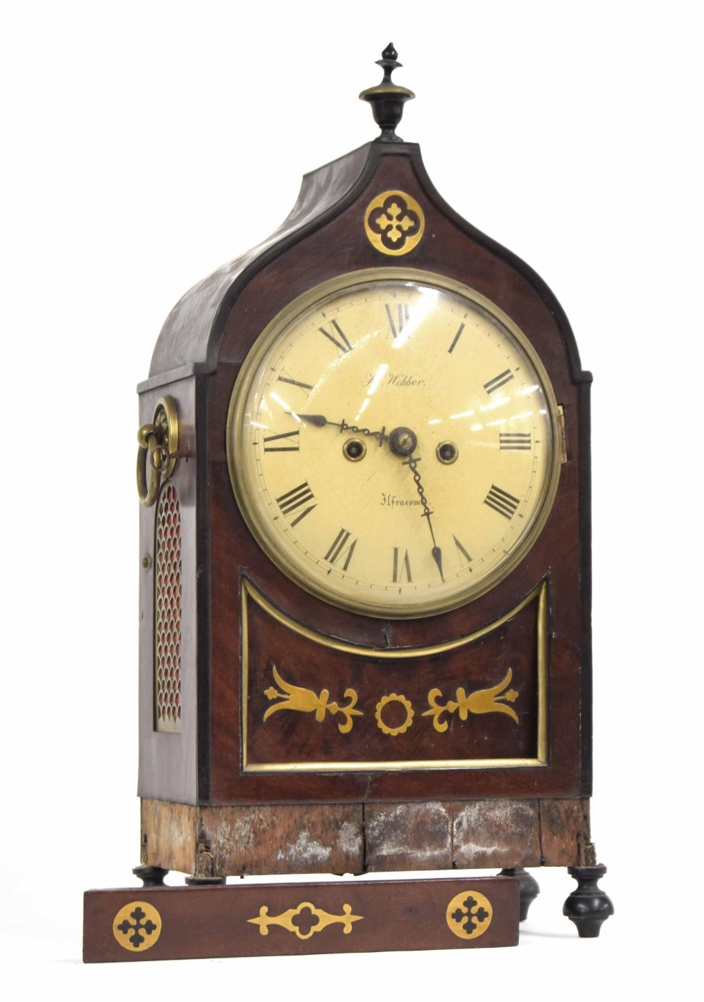 English mahogany double fusee bracket clock, the 8" cream dial signed H. Webber, Ilfracombe, the