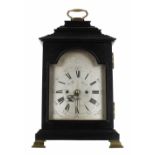 English ebonised double fusee bracket clock, the 7.5" silvered arched dial signed Edwin Fisher, Bath