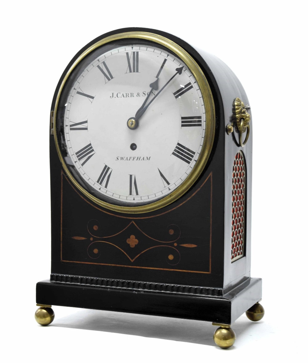 Ebonised single fusee bracket clock, the 8" white dial and movement back plate both signed J. Carr & - Bild 2 aus 3