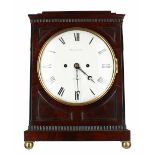 English mahogany double fusee mantel clock, the 8" white dial signed Williamson, London, also signed