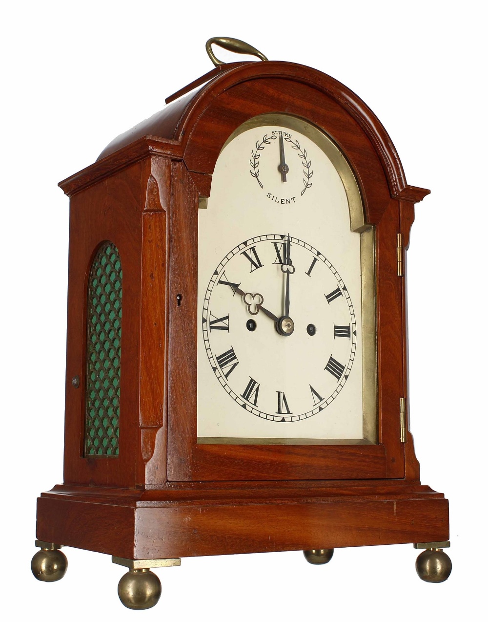 Walnut double fusee bracket clock, the 6.5" painted arched dial with strike/silent subsidiary dial - Bild 2 aus 3