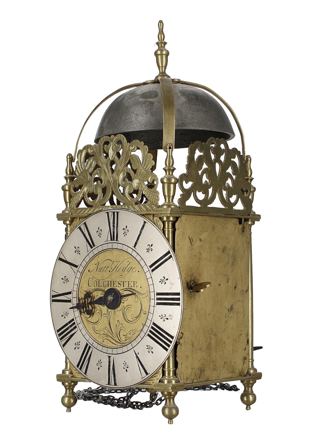 Good English brass hook and spike lantern clock, the 6.5" silvered chapter ring enclosing a - Image 2 of 4