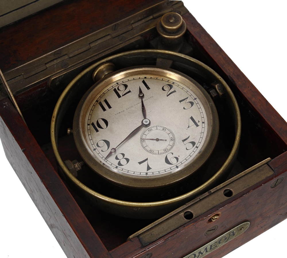 Rare Omega, Chronométre de Bord mahogany cased small marine deck chronometer, the 2.5" silvered dial - Image 2 of 4