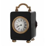 French small tortoiseshell and 9ct gold mounted miniature carriage clock timepiece, the 1.5" white