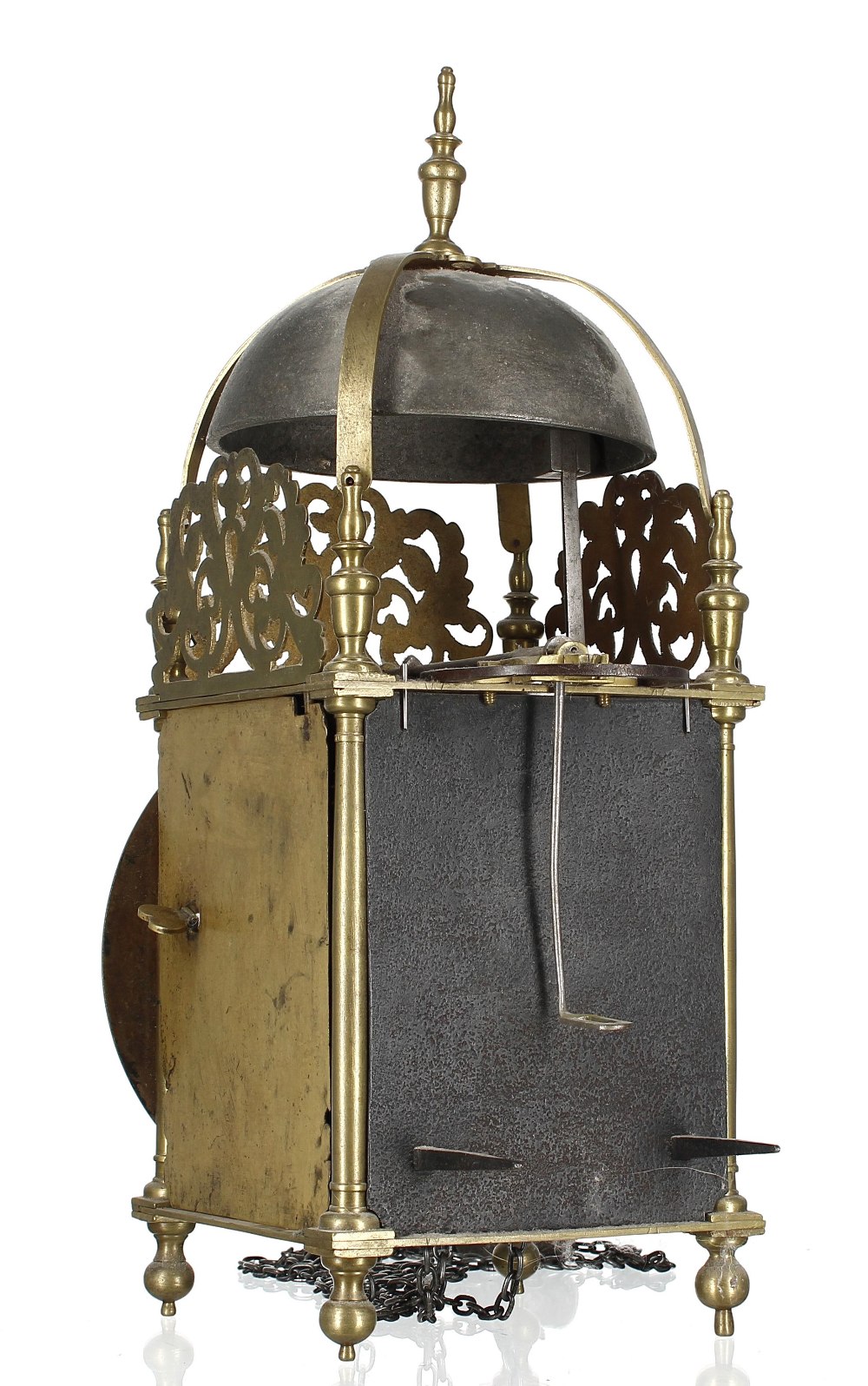 Good English brass hook and spike lantern clock, the 6.5" silvered chapter ring enclosing a - Image 4 of 4