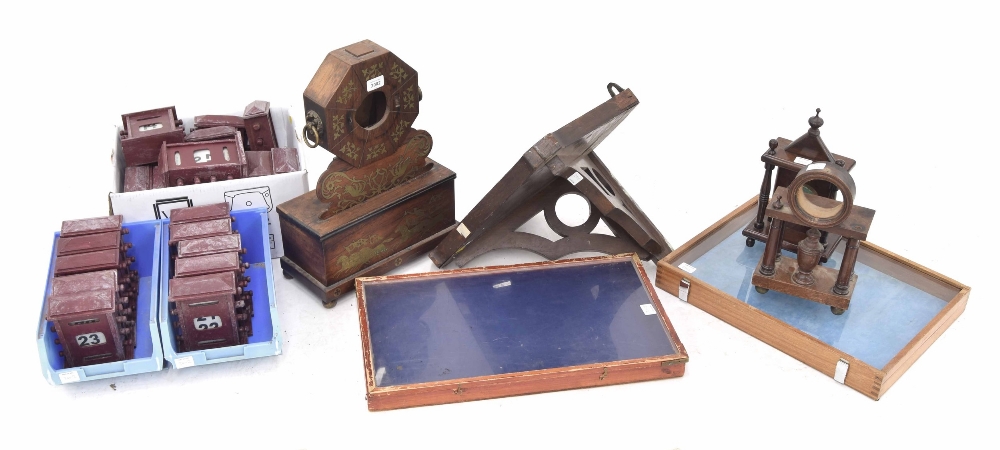 Rosewood and brass inlaid mantel clock timepiece in need of restoration, with fusee movement,