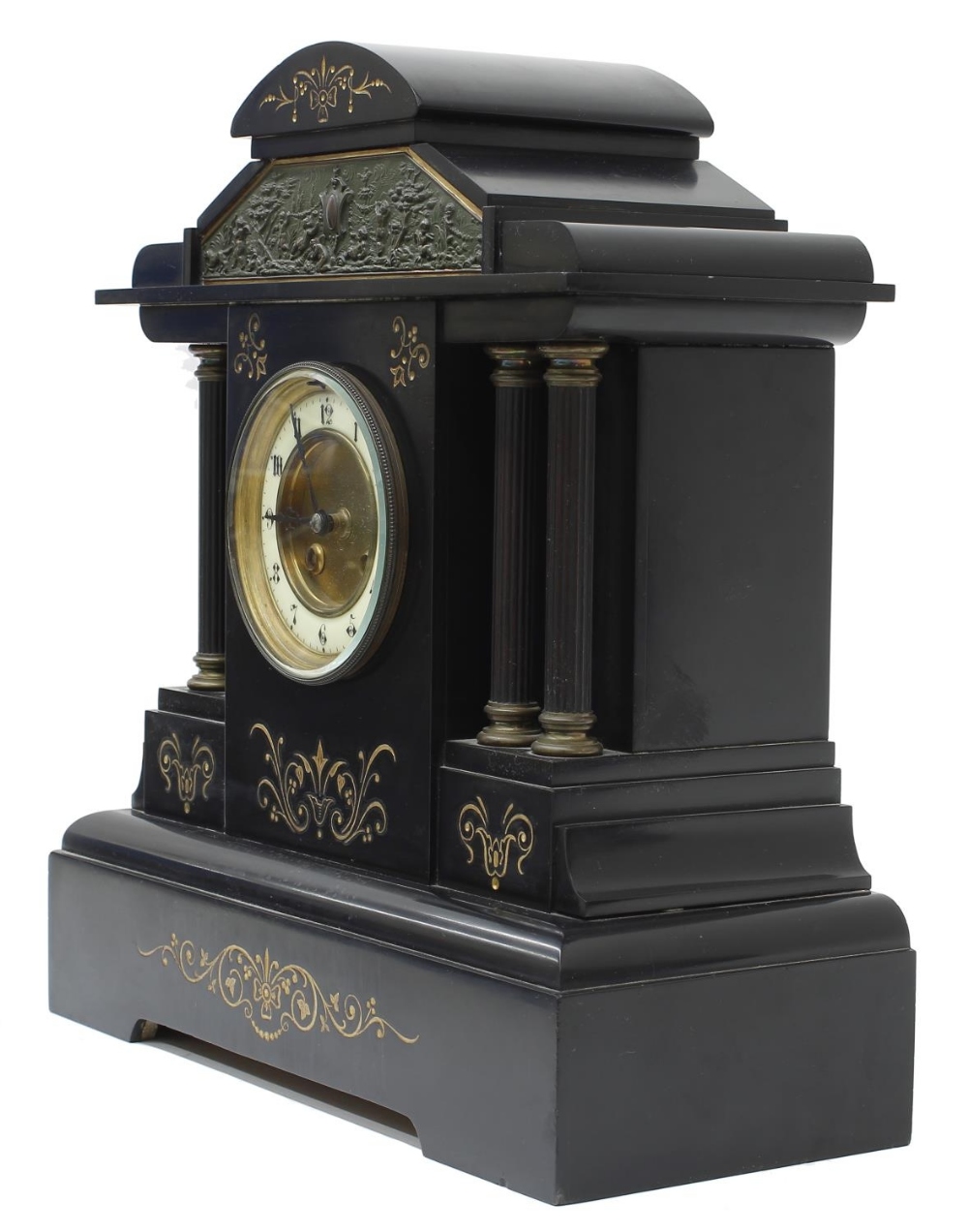 French black slate two train mantel clock striking on a gong, the 3.75" cream chapter ring enclosing - Bild 2 aus 3