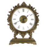 Interesting brass night clock, the 6.5" glass chapter ring fitted with a pocket watch movement to