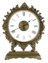 Interesting brass night clock, the 6.5" glass chapter ring fitted with a pocket watch movement to