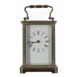 Carriage clock timepiece within a corniche brass case, 6" high (later platform)