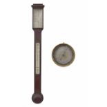 Mahogany stick barometer/thermometer, the angled scale signed Kleiser & Co, Boro, over a flat