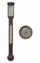 Mahogany stick barometer/thermometer, the angled scale signed Kleiser & Co, Boro, over a flat