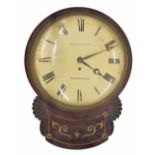 Rosewood single fusee 12" drop dial wall clock signed Richard Sims, Amersham, within a turned