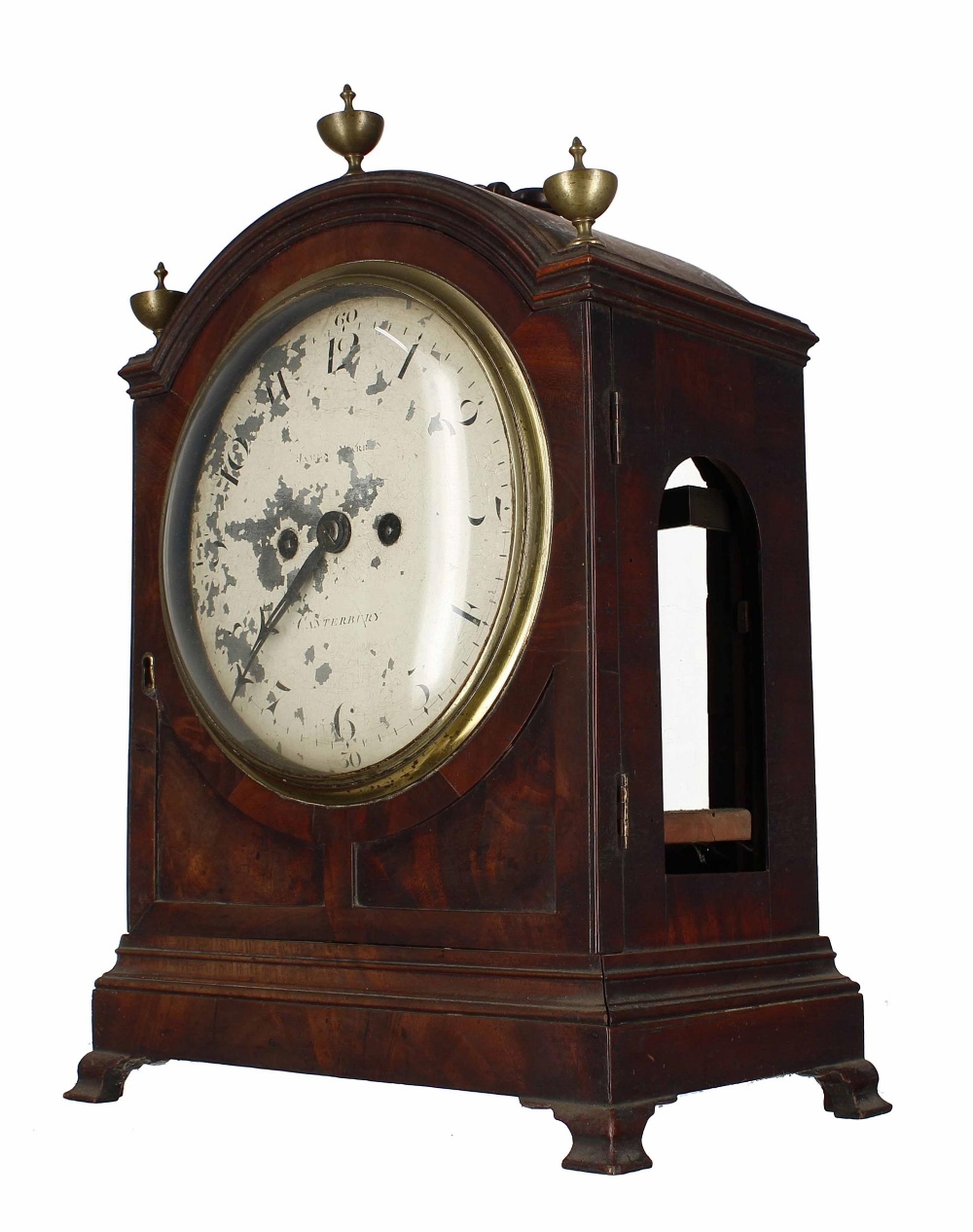 English mahogany double fusee bracket clock, the 8" painted dial signed James Warren, Canterbury, - Bild 2 aus 3