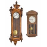 Walnut double weight Vienna regulator wall clock, the 6.25" white dial with subsidiary seconds dial,