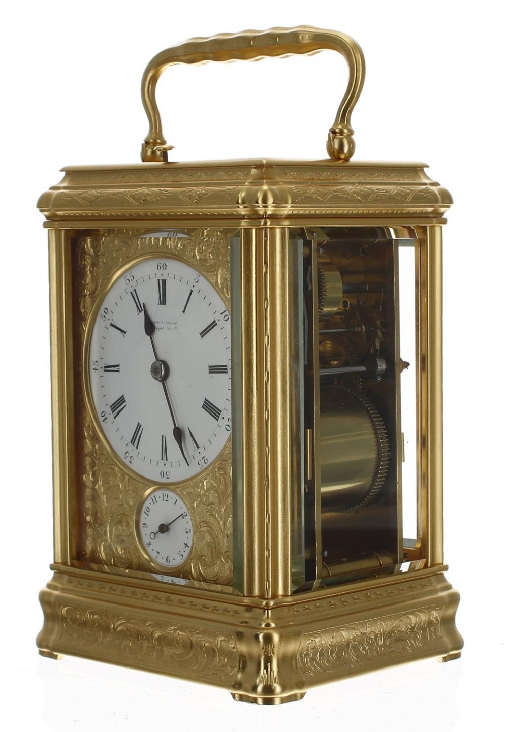 Fine Grande Sonnerie repeater carriage clock with alarm, the movement back plate stamped - Image 2 of 5