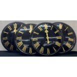 Four contemporary 24" electric turret clock dials, retailed by Meadows & Passmore, black fibreglass