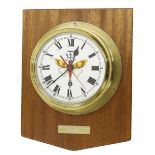 Interesting RAF brass bulkhead clock timepiece, the 6" white dial with centre seconds, slow/fast