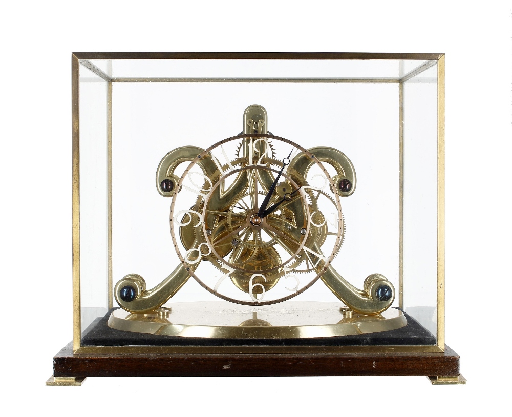 Unusual contemporary clock by and signed F.H. Whitlock with planetary gearing, the 6" skeletonised