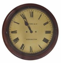 Mahogany double fusee 12" wall dial clock signed Toms & Co., Kensington, within a turned surround (