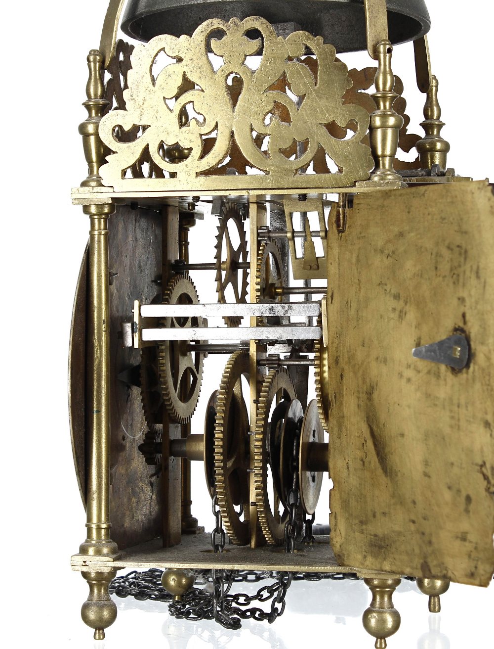 Good English brass hook and spike lantern clock, the 6.5" silvered chapter ring enclosing a - Image 3 of 4