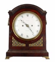 Good English mahogany double fusee verge triple pad top bracket clock, the 7" white dial signed