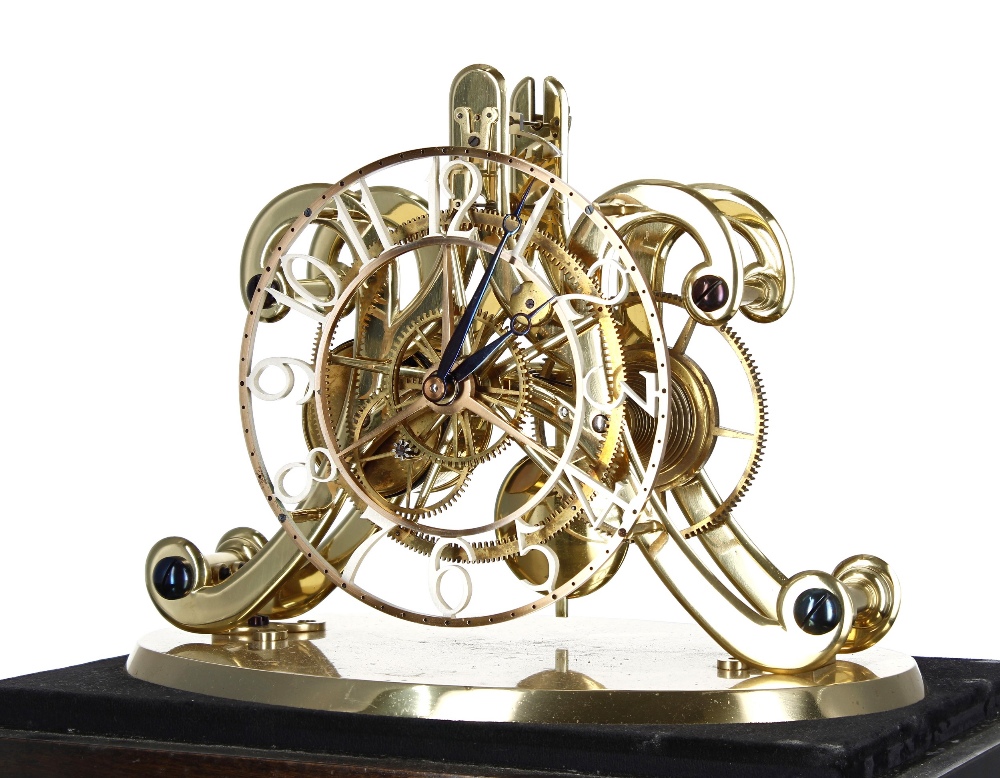 Unusual contemporary clock by and signed F.H. Whitlock with planetary gearing, the 6" skeletonised - Image 2 of 3