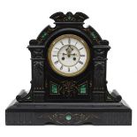 Fine French black marble and malachite inset two train mantel clock, the S. Marti movement
