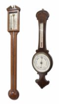 Contemporary mahogany inlaid stick barometer, the silvered scale signed Comitti, Holborn, over a