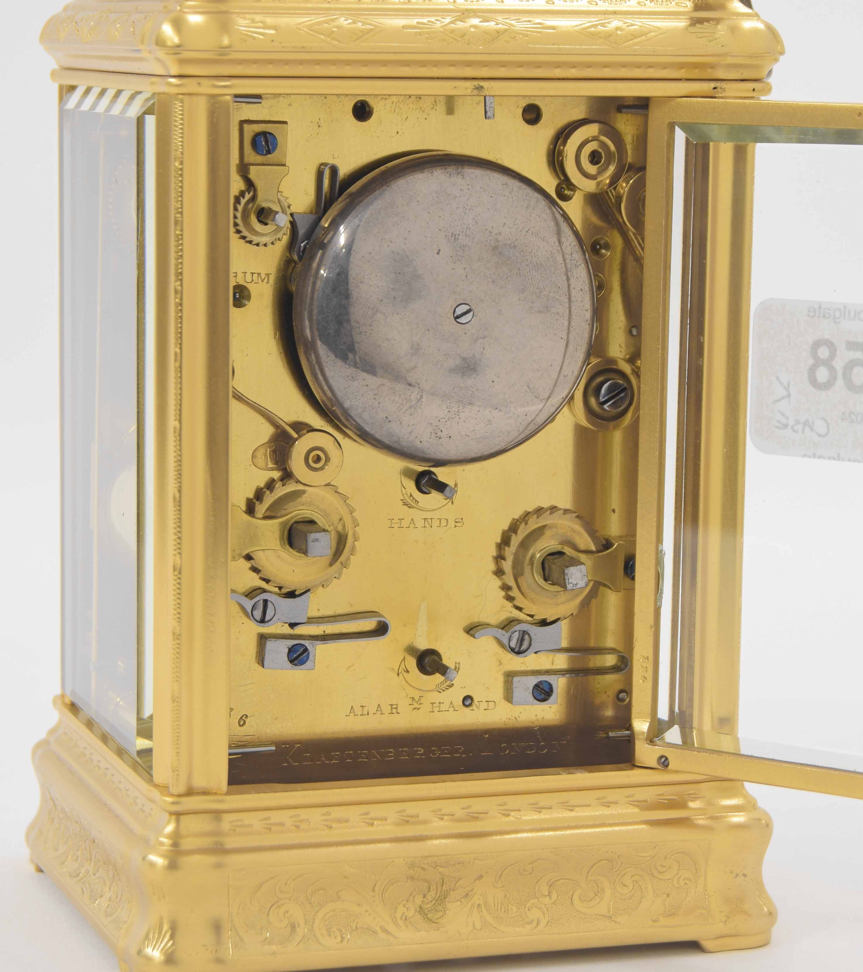 Fine Grande Sonnerie repeater carriage clock with alarm, the movement back plate stamped - Image 4 of 5