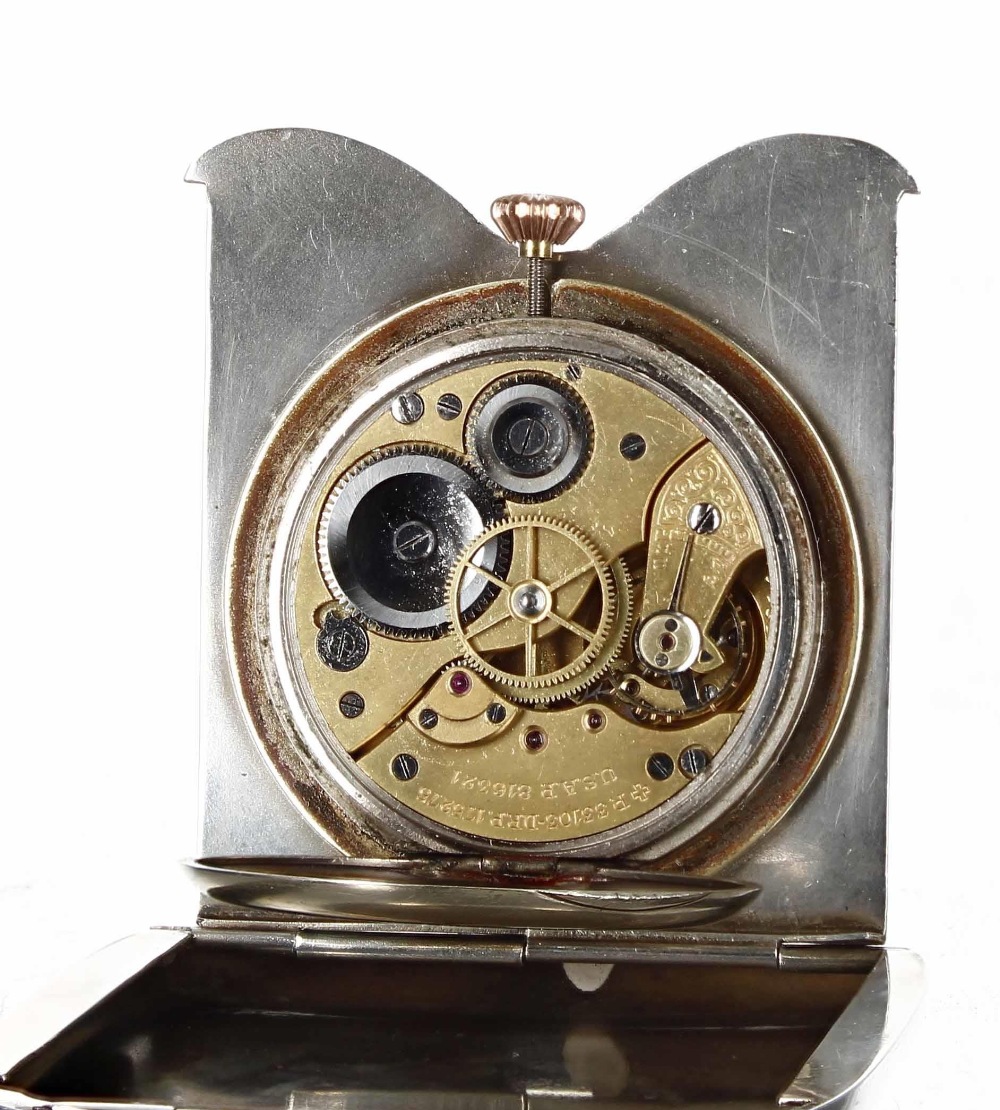 Rolex Wilsdorf Silver cased Harrods eight days travelling clock, within a folding striped case - Image 2 of 2