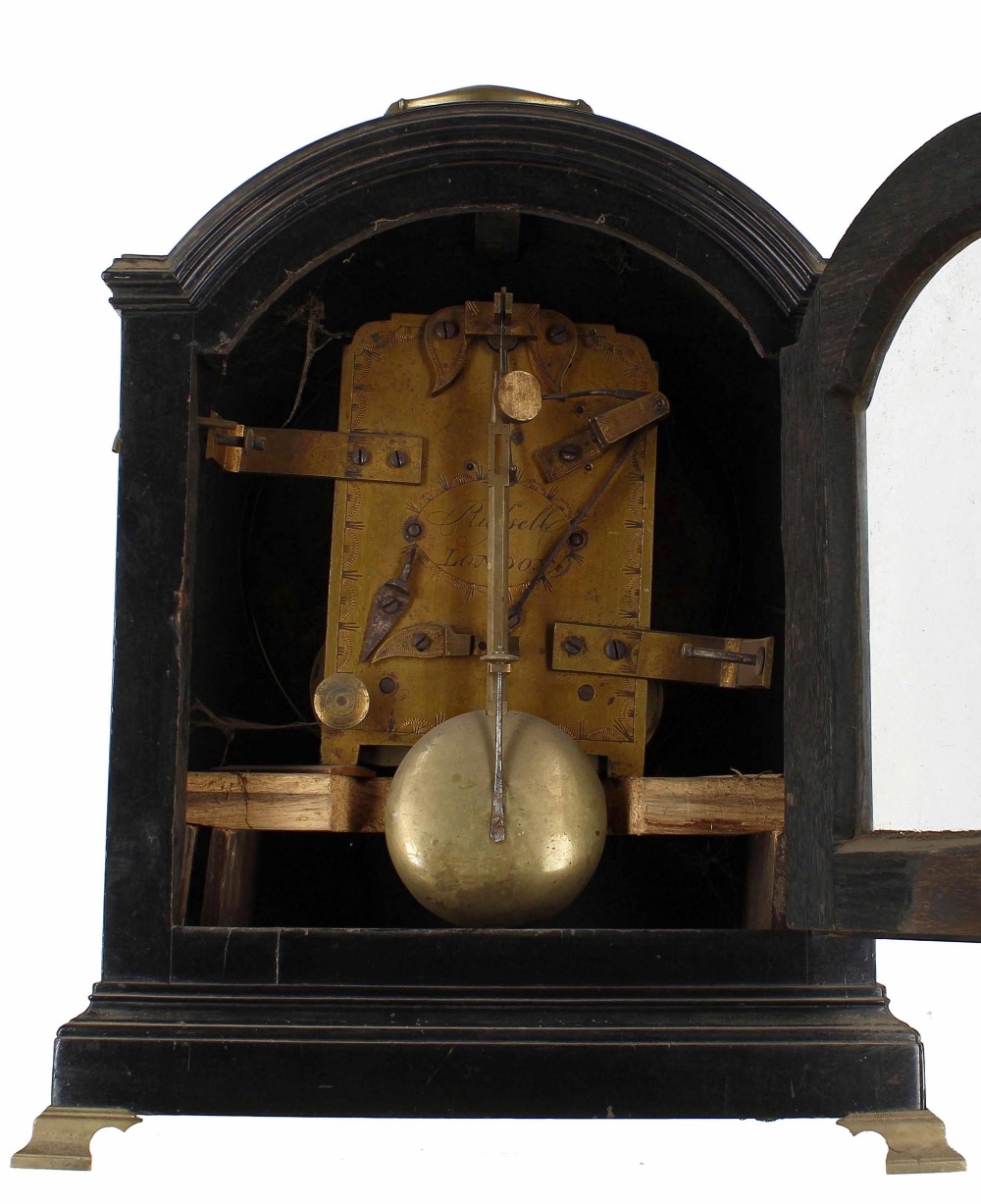 English ebonised double fusee bracket clock striking on a bell (missing), with locking pendulum, the - Image 3 of 3