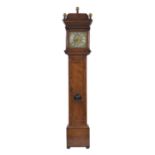 Good seaweed marquetry eight day longcase clock with five pillar movement, the 11" square brass dial