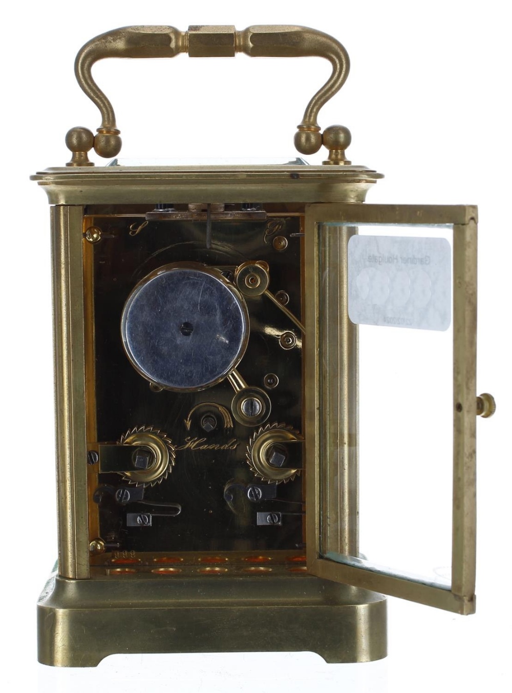 French brass carriage clock striking on a bell, within a corniche brass case, 6.5" high (key); - Bild 4 aus 4