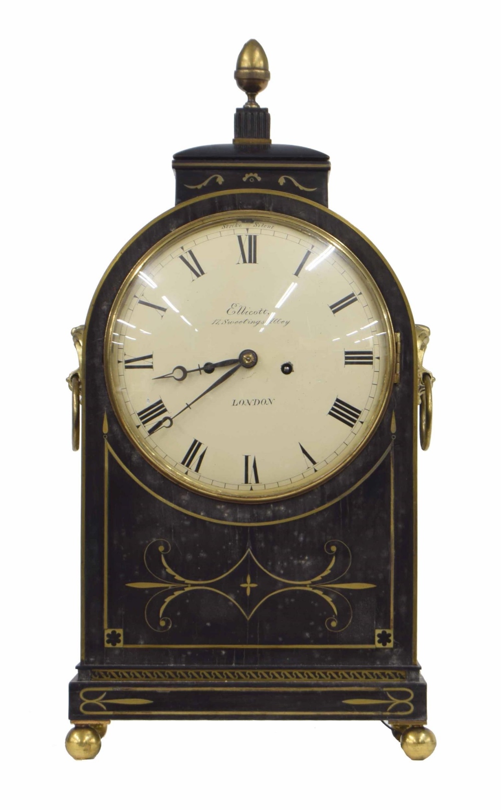 English ebonised double fusee bracket clock with bracket, the 8" convex cream dial signed