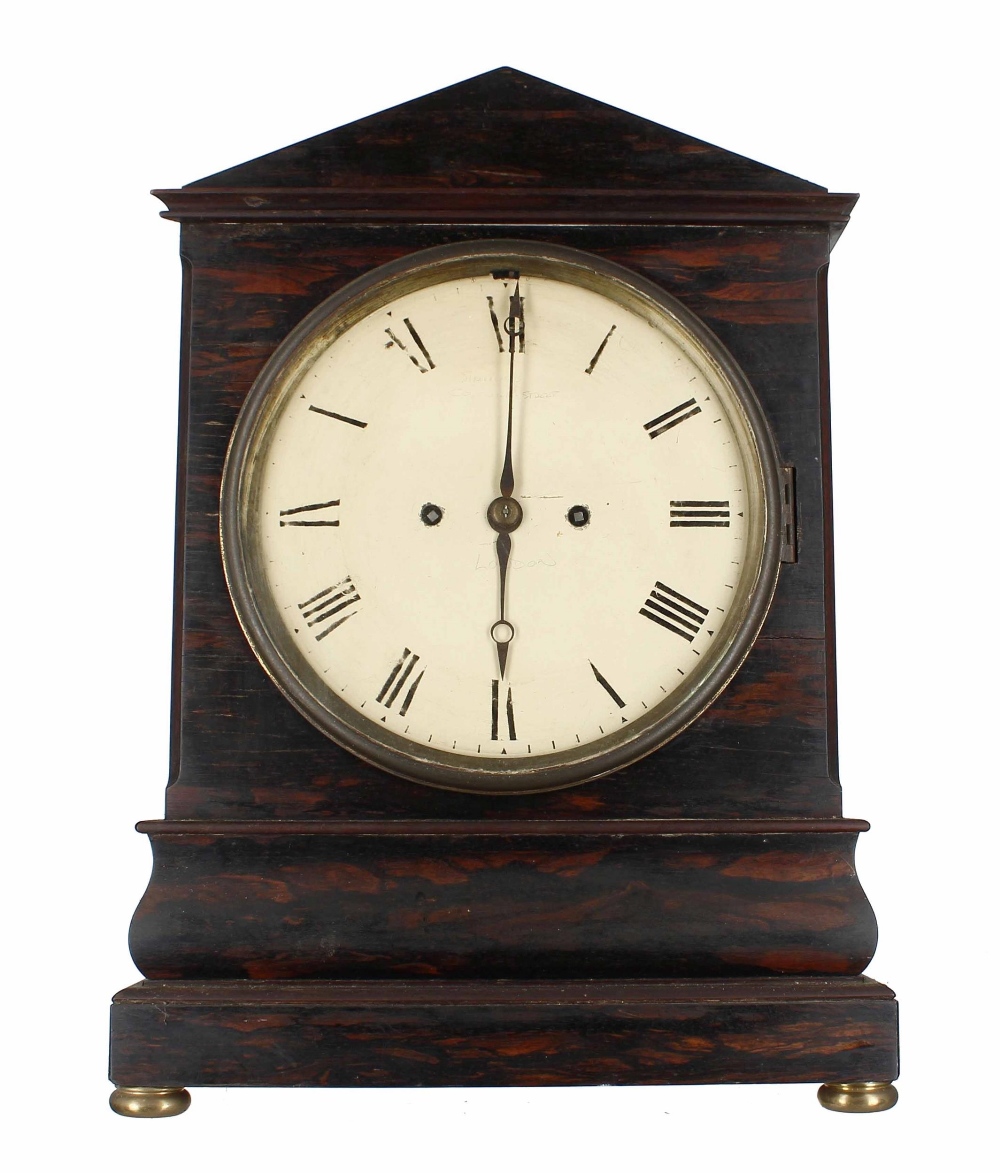English coromandel double fusee bracket clock, the movement with locking pendulum striking on a