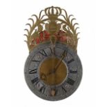 Interesting early brass miniature hook and spike wall clock signed Tompion, London on an oval