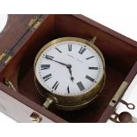 Interesting and rare ships binnacle single fusee marine clock, the brass gimballed case with 4"