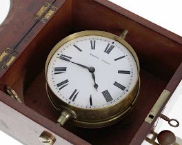 Interesting and rare ships binnacle single fusee marine clock, the brass gimballed case with 4"