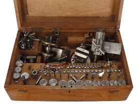 Small brass and steel Lorch, Schmidt & Co lathe, within a fitted box with various collets and