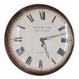 Good English mahogany single fusee 12" convex dial wall clock signed James McCabe, Royal Exchange,