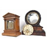 German oak ting-tang mantel clock with W & H movement, 16" high (pendulum); also a mahogany two