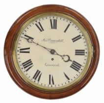 Good mahogany single fusee 12" wall dial clock signed Jno. Brownbill, 6 Prussia St, Liverpool,