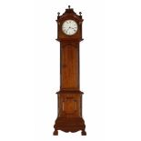 Mahogany novelty mantel timepiece in the form of a miniature longcase clock, the drumhead movement