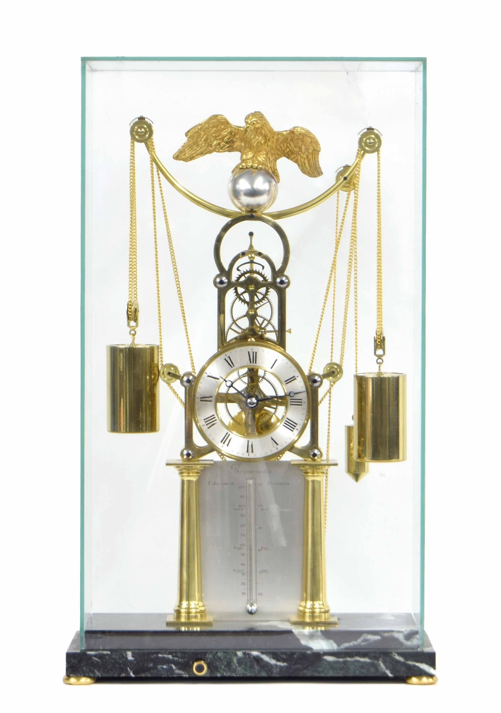 Unusual contemporary clock by and signed F.H. Whitlock, the 4" silvered chapter ring enclosing a